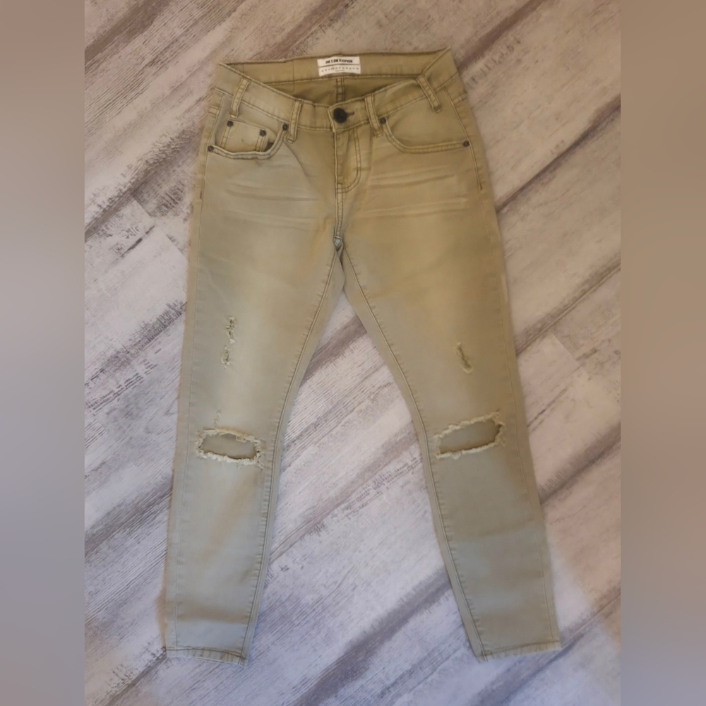 One Teaspoon Freebird Low Rise Distressed Beige Cropped Jeans